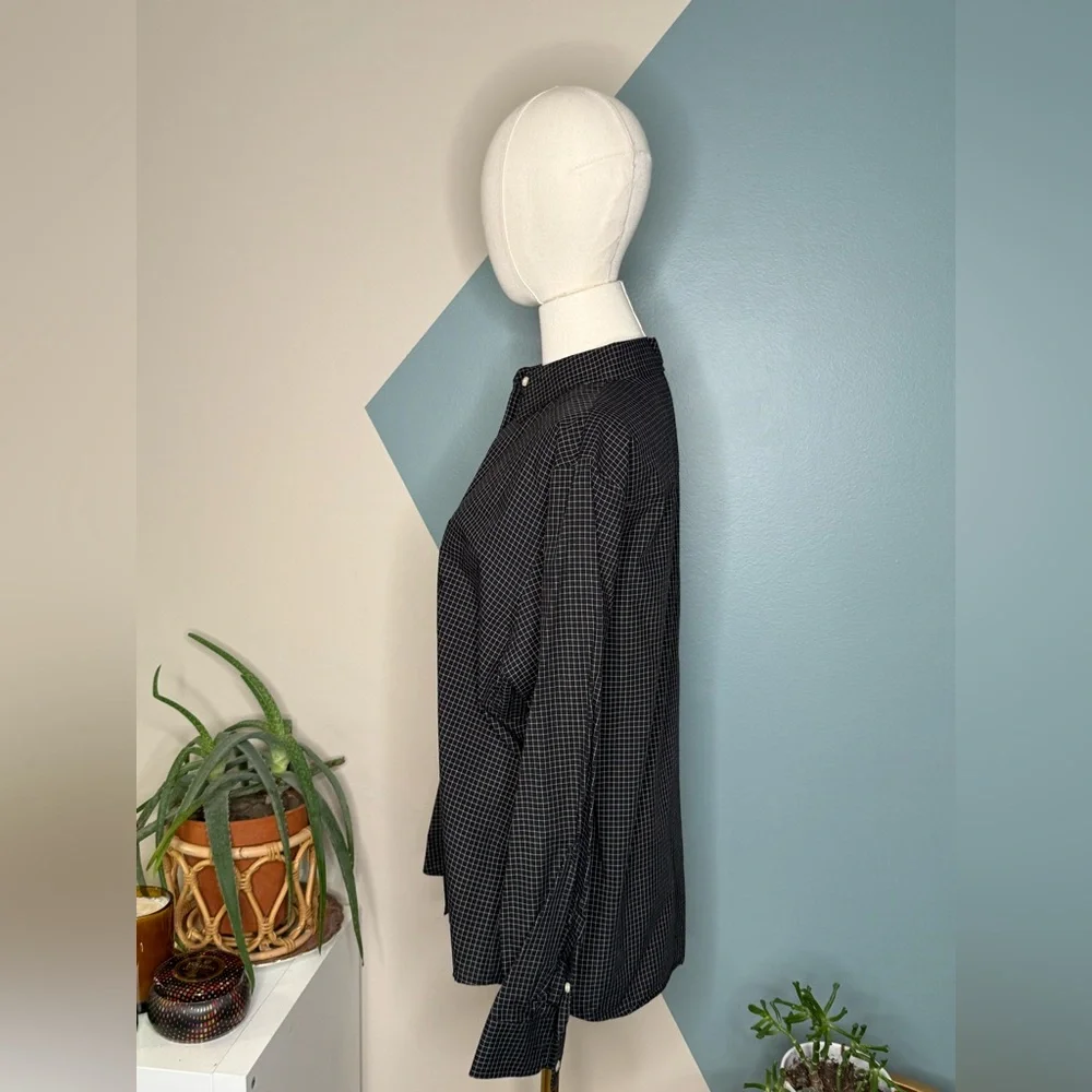Lauren Ralph Lauren Women’s Black Grid Check Button Down Blouse Size L - Picture 3 of 13
